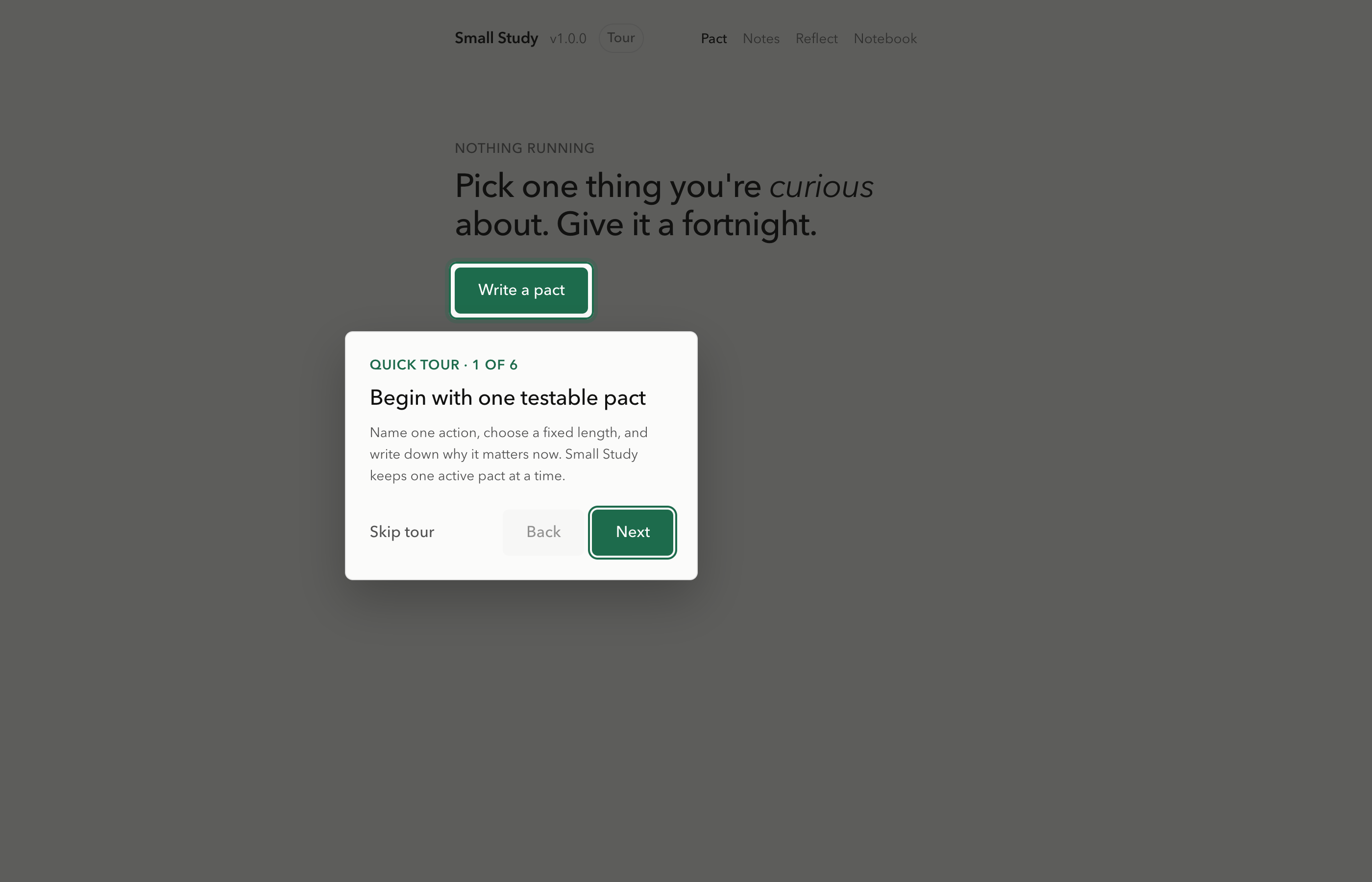 Small Study screen: Learn in the product