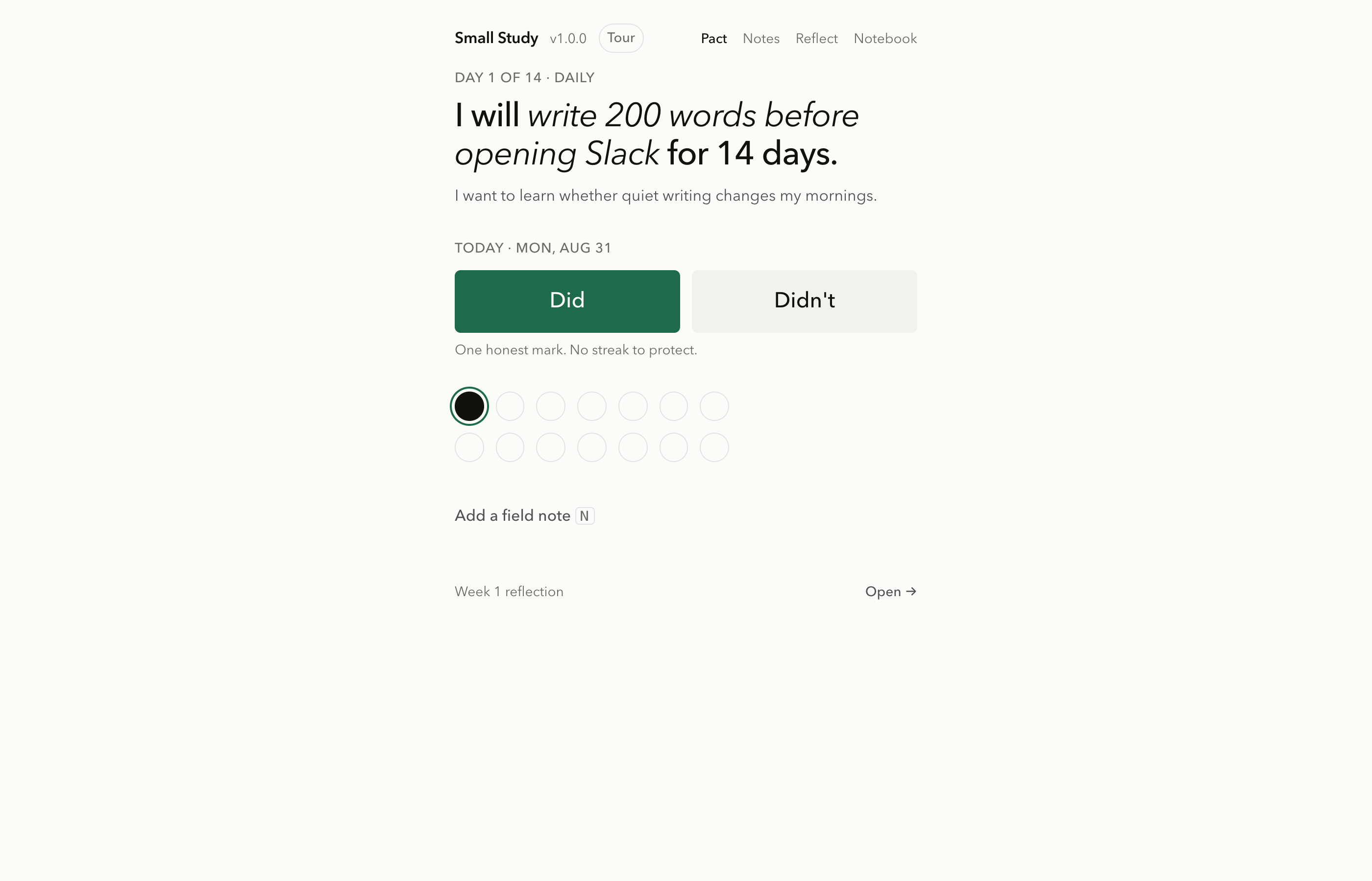 Small Study screen: See today in context