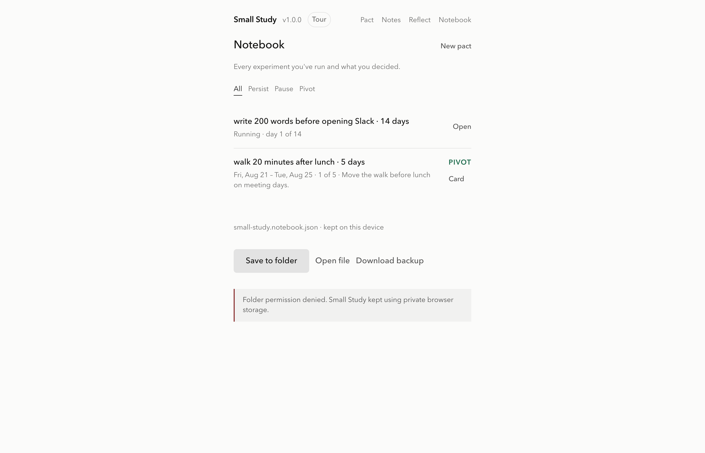 Small Study screen: Recover when folder access is denied